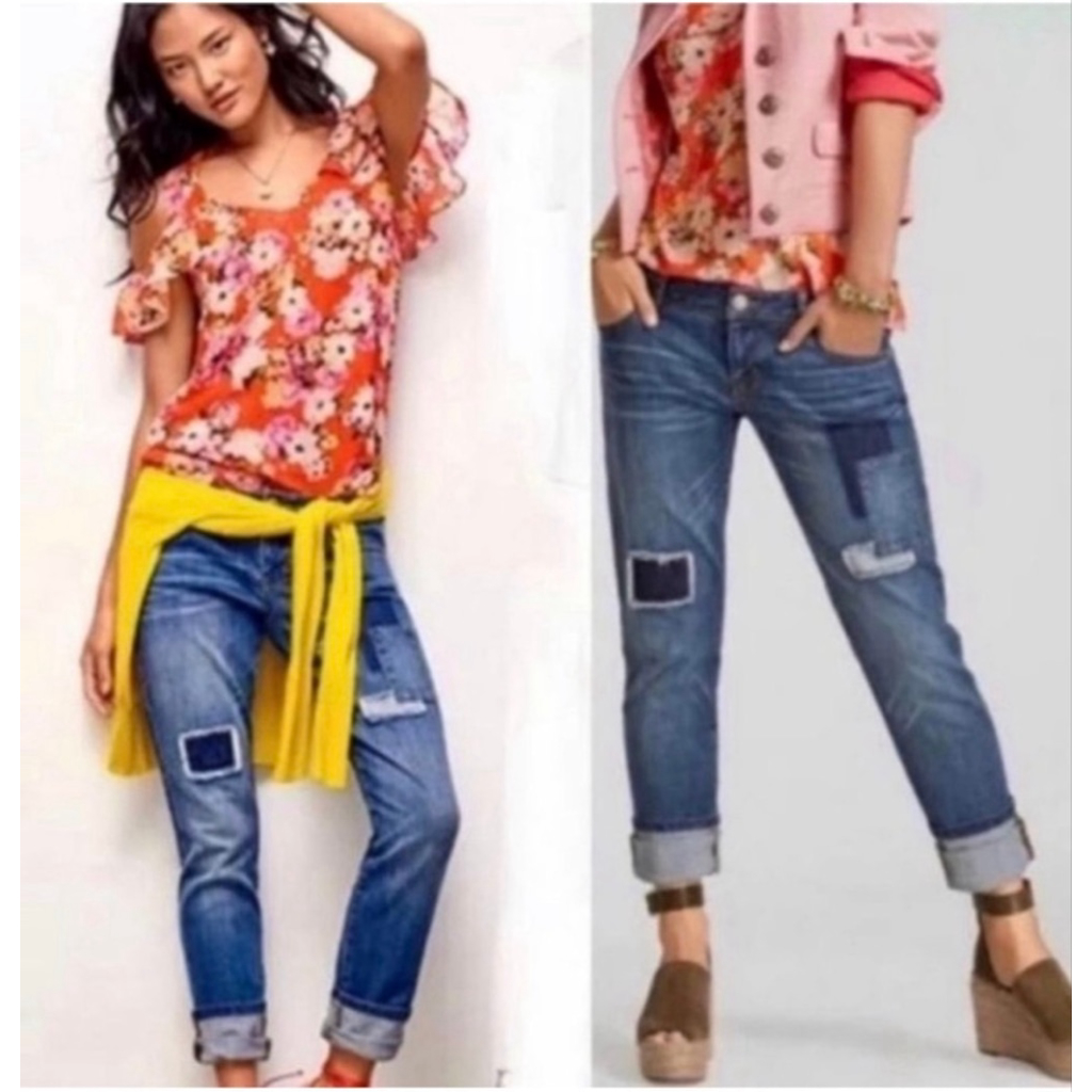 Cabi Slim Boyfriend Jeans Style 5308 Patches Size 6